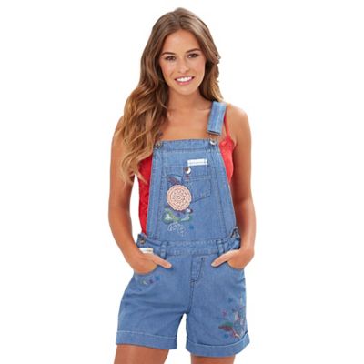 Mid blue funky embroidered dungarees